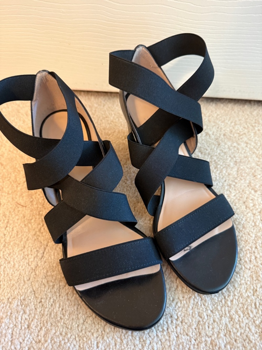 Stuart Weitzman Black Crisscross Elastic Strap Heels